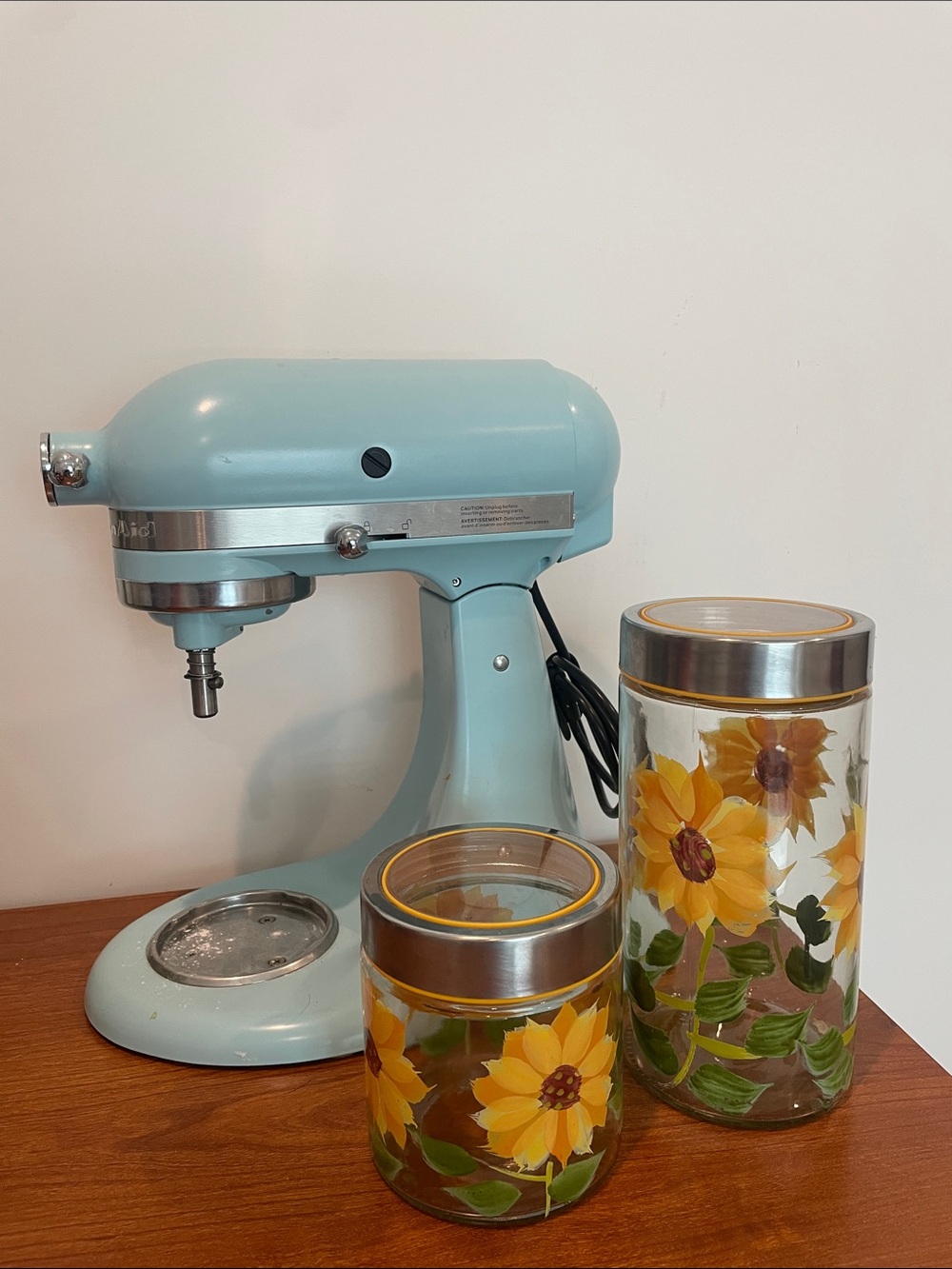Sunflower Glass Storage Jars with Silver Lids - Yellow Floral Canisters